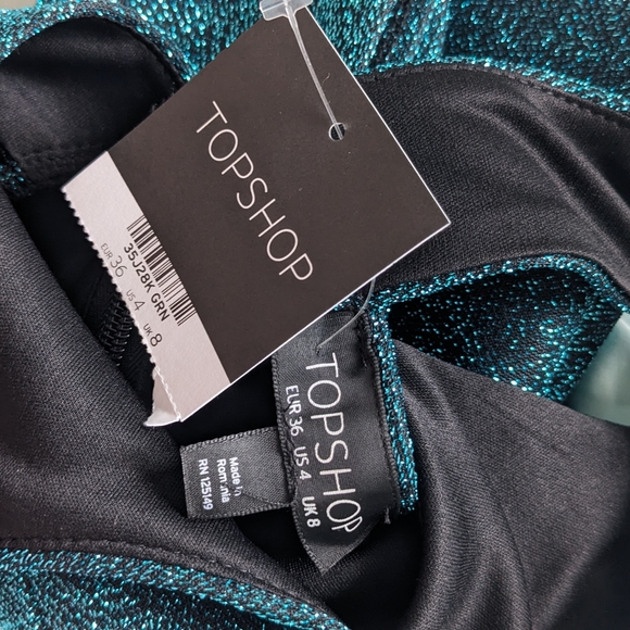 NWT Topshop Cold Shoulder Blue Tinsel A-Line Dress US 4 - Picture 3 of 4